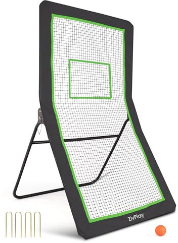 Lacrosse Rückprallnetz für Hinterhof, Lacrosse-Netz, 1,2 x 2,1 m, mit Erdspießen, Lacrosse-Ball und Neonziel, um Lacrosse-Volleyball, Baseball und Fußball-Rückprall zu üben