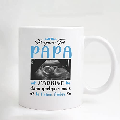 Lalasol Mug Votre Prénom Et Photo Personnalisé - Idée Cadeau Pour Futur Papa Fête Des Pères – Tasse Echographie Grossesse Pour Nouveau Papa - Imprimé en France