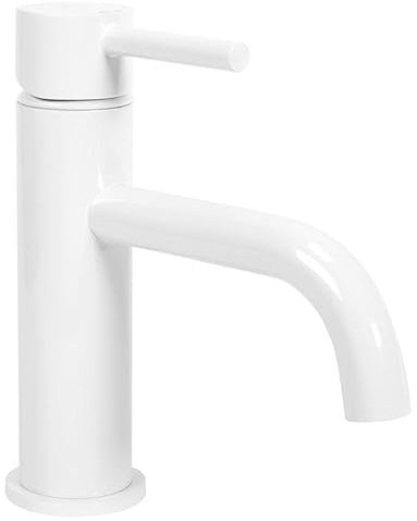 Rea Waschtischarmatur LUNGO WHITE BAS Wasserhahn Bad Badarmatur aus Messing Armatur für Waschbecken Badezimmer Mischbatterie Waschbecken Einhebel (Weiß)