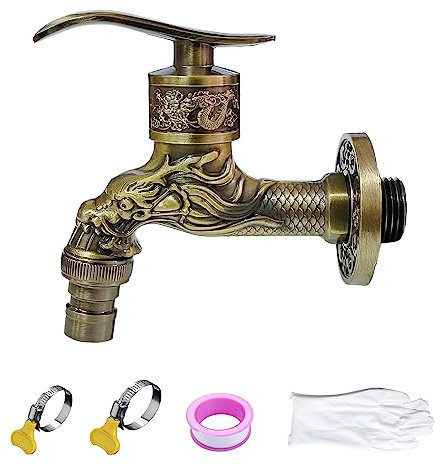 KOPYFANTAP Rubinetto da Giardino Antico,Vintage Rubinetto da 1/2 a Parete, Rubinetti Tubo da Giardino con Fascetta Stringitubo per Bagno Giardino Esterno Mop Piscina Lavatrice, Corto