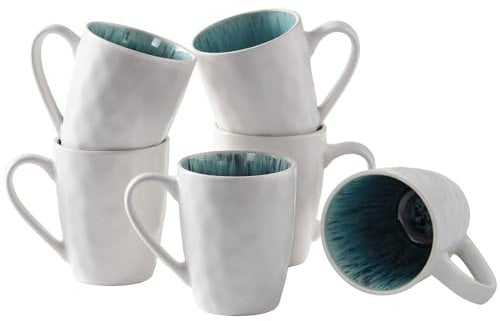 DOWAN Polar Glacier - Juego de tazas de café (6 x 470 ml) - Taza de Café Grande - Apta para Microondas y Lavavajillas, Color Blanco Mate