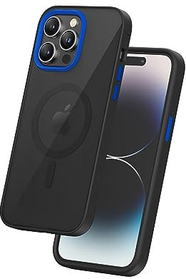 FLOLAB Surtect Tri-Fusion Magnetische iPhone 14 Pro Max Handyhülle Schutzhülle Slim Design Magsafe Kompatibel Militär Grade Schwarzer Rahmen Schwarze Rückplatte - Blauer Saphir