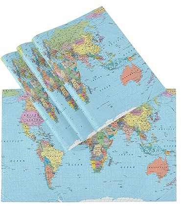 Tischsets Abwaschbar 4er Set Weltkarte alt, Abwaschbar Platzsets Hitzebeständig Tischmatten für küche Speisetisch Hotel, Platz-Matten 45,7 x 30,5 cm