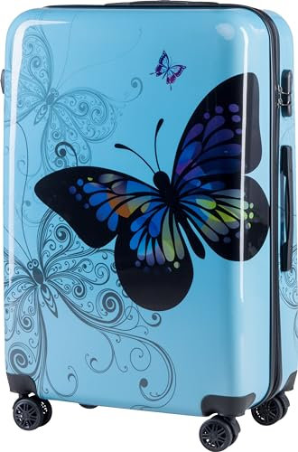 Xonic Design Reisekoffer - Hartschalen-Koffer mit 360° Leichtlauf-Rollen - hochwertiger Trolley mit Zahlenschloss Polycarbonat in M-L-XL oder Set (XL, Butterfly)