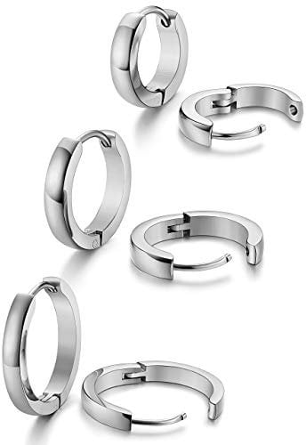 FIOROYAL 3Paar Edelstahl Ohrringe Herren Damen Creolen Huggie Ohr Piercings Hypoallergen Ohrringe Männer Silber 12/16/20mm