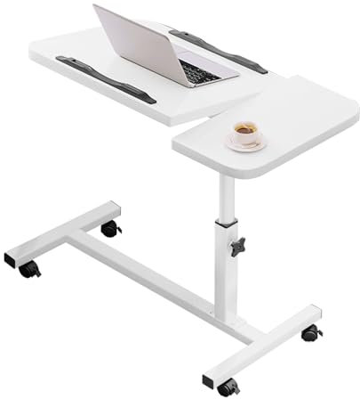 WMLBK Overbed Table with Wheels,Height and Angle Adjustable Over Bedside Home Desk C Shaped Mobile Snack Coffee Tea Table Laptop Table for Home Use and Hospital