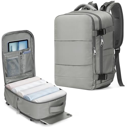 Samfolk Handgepäck Rucksack Ryanair Handgepäck 40x20x25 Travel Backpack 12 Taschen Carry On Bag Cabin Bags mit separater Schuhtasche Tragetasche Hand Luggage Backpack, Handgepäck, 40 x 25 x 20, Grau