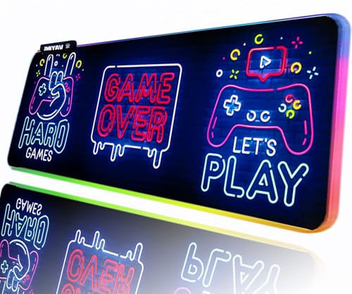 JMIYAV Tappetino per mouse RGB per gaming, a LED, grande, in gomma antiscivolo, XL, XXL, per gaming, grande mouse a LED, per gamer, 800 x 300 mm