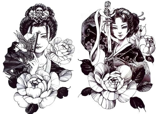 Lot de 2 tatouages Geisha - Pour femme japonaise - Tatouage japonais TH700 698