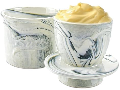 Keramik Butterdose 6 oz/180 ml Französische Butterdose mit Deckel Butterdose Porzellan Wassergekühlt mit Wasserlinie Keramik-Butterbehälter Porzellan Buttertopf für Frische und Streichfähige Butter