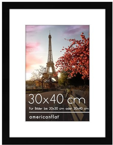 Americanflat Cadre Photo 30x40 cm en Noir - Cadre Photo 20x30 cm avec Passe-partout et 30x40 cm sans Passe-partout - Plexiglass, Matériel de Montage sur Mur