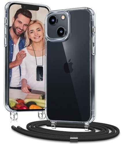OLEPHY Coque avec Cordon pour iPhone 15 Plus 6,7'', Noir | Transparent Coque avec Collier Ajustable et Removable, [Antichoc] [Amovible] Coque avec Tour de Cou,
