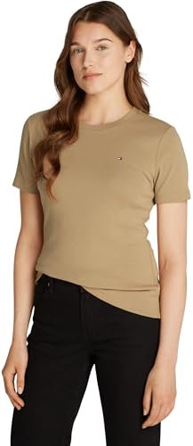Tommy Hilfiger Women’s Short Sleeve Round Neck Slim Cody T-Shirt, Beige (Safari Canvas), S