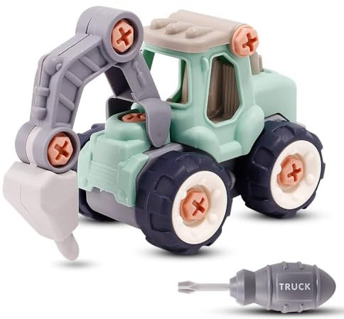 PLAYZOCO Juego Educativo desmontaje de vehículo con Destornillador Tipo Perforadora, Juego de Desarmador y Montaje para Niños, Vehículos De Construcción, Tipo Perforadora, Incluye Destornillador