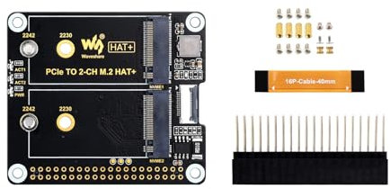 Waveshare PCIe to 2-Ch M.2 Adapter for Raspberry Pi 5, Compatible with 2230/2242 Size NVMe Solid State Drive, High-Speed Reading/Writing