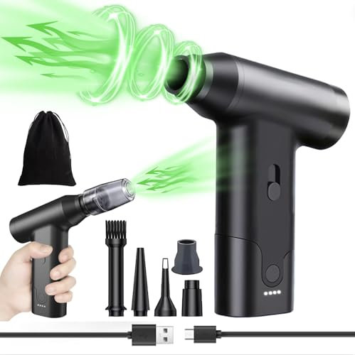 Ezonik Soplador De Polvo Eléctrico Y Aspirador 2 En 1, Aire Comprimido Limpieza PC,150000 RMP, Soplador De Aire, Limpiador Teclado, Control De Velocidad, Mini Aspiradora, Recargable Y Portátil.