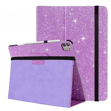 FANSONG Custodia per iPad Pro 11 2024 Glitter, Cover per iPad Pro 11 (M4) con Auto Wake/Sleep PC Leather Smart Cover Flip Stand Chiusura Magnetica Supporto 2nd Pencil Ricarica per A2837 A3006 (Viola)