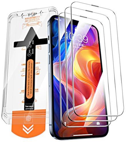 QUESPLE [3 Pièces] Verre Trempé pour iPhone 13 Pro Max/14 Plus, Haute Qualité Couverture Complète, Dureté 9H, Sans Bulles, Film Protection écran, Avec Kit d’Installation Facile