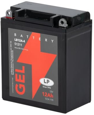 LANDPORT Batterie 12V 12Ah LB12A-4 Gel kompatibel für Honda CB 250 350 400, Yamaha XJ 650, Kawasaki Z 750, Ducati Supersport 900 SS