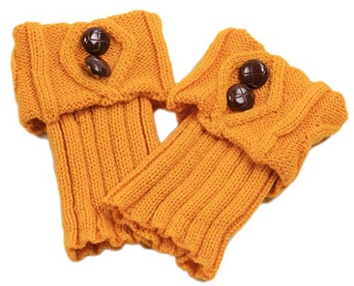 MZRAN Beinstulpen für Damen und Mädchen, kurze Knöpfe, Beinstulpen, Winter, Herbst, Häkeln, gestrickt, warme Stiefelstulpen, einfarbig, elastische Socken-Topper, gelb, 38