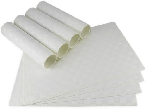 Moderne Tischsets in Weiß im 8er Set - Abwaschbare Platzsets als rechteckige Tischuntersetzer - Geflochtenes Platzdeckchen als Tischunterlage für Esstisch Wohnzimmer Tisch-Deko