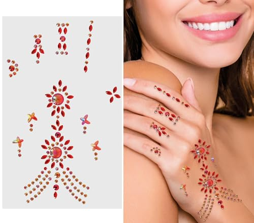 FIESTAS GUIRCA | Rote Hand Strasssteine (11x18 cm) - Kostümzubehör für Wüstenprinzessinnen und Themenpartys - Ideal für Erwachsene - Rot