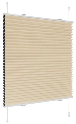Deswell Plissee Verdunklung Klemmfix Wabenplissee B90 x H120 cm Beige Thermoplissee ohne Bohren Faltrollo für Fenster & Tür, 100% Blickdicht, Sicht- & Schallschutz Wärmehaltung Verdunklungsplissee