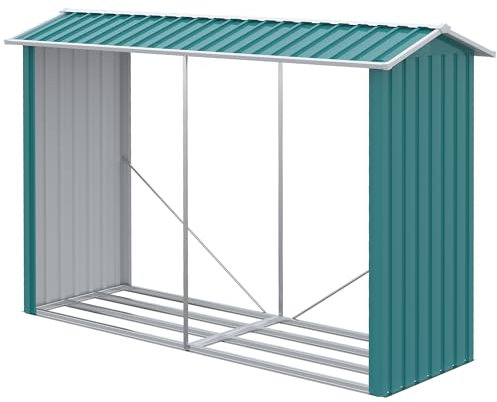 Outsunny Casetilla para Leña de Acero Galvanizado Leñero para Exterior Cobertizo de Almacenamiento con Techo Impermeable para Jardín Terraza Patio 240x86x160 cm Verde