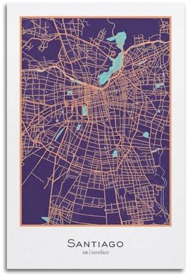 Reisekarten-Poster, Motiv: Santiago, Chile, dekoratives Gemälde, Leinwand, Wandposter und Kunstdruck, moderne Familienschlafzimmer-Dekoration, Poster, 40 x 60 cm