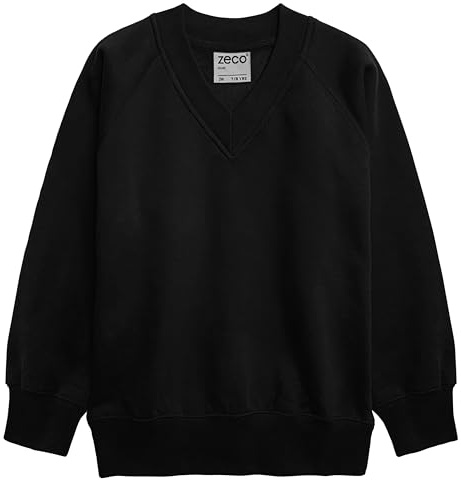 ZECO Unisex Kids V Neck School Uniform Sweatshirt for Boys & Girls (3-13+ Years) Black