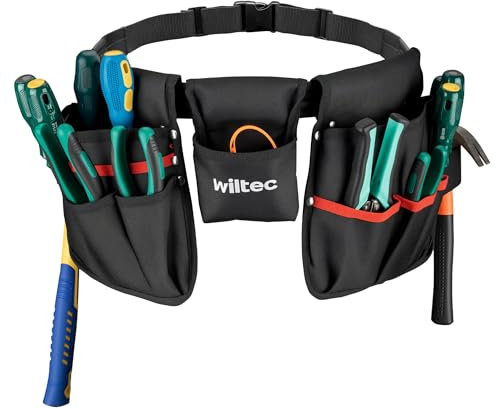 Wiltec Werkzeuggürtel 63,5 x 25,5 cm bis 15 kg, Werkzeug Gürteltasche 23 Fächer, Gürtel Werkzeugtasche verstellbar, robuste Arbeitstasche