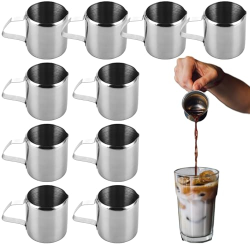 AKOLAFE 10 Pack Milk Jug 3oz Small Milk Frother Jug 90 ml Stainless Steel Jugs with Handle, Mini Frothing Jug Creamer Jugs for Coffee, Sauces