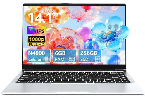 rumlawn PC Portatile Per Celeron N4000 Processore, Notebook 14,1 Pollici, 6 GB RAM 256 GB SSD (Supports Expand 1TB), Laptop Per UHD Graphics 600, Win11, 5000MAH/TF Card/WiFi 5/HDMI /USB3.0