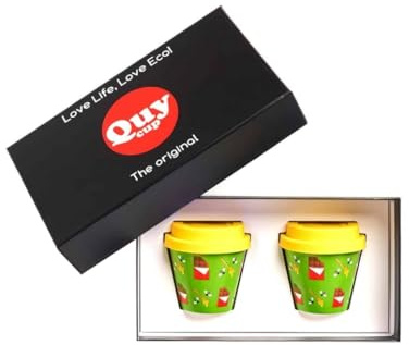 QUY CUP Amelia Boutique del Regalo Set 2 Bicchierini Caffè Donuts Honey - Confezione Regalo Eco-Friendly - Tazzine Espresso 90ml con Coperchio - Bomboniera Originale