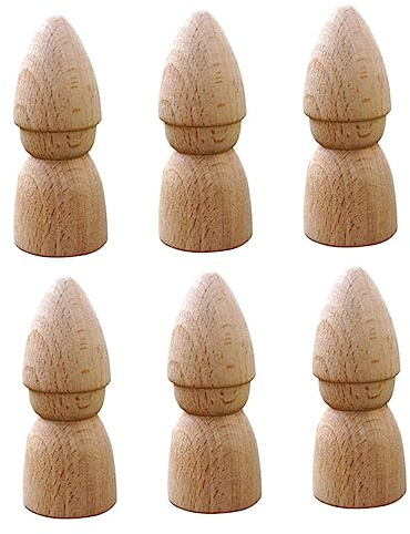 KONTONTY Holzpuppen Selbstgemacht 6 Stück Handbemalte Puppen Kinder Kreatives Bastelspielzeug Für Jungen Und Mädchen Kindergeburtstag Geschenk Dekoration