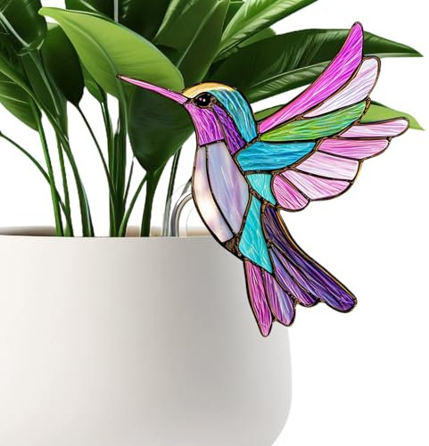 Vexilon Garden Hanging Ornaments, Acrylic Hummingbird Pot Decoration, Weatherproof Plant Pot Ornaments, Realistic Bird Flower Pot Decoration for Indoor and Outdoor Garden Patio Fence Home