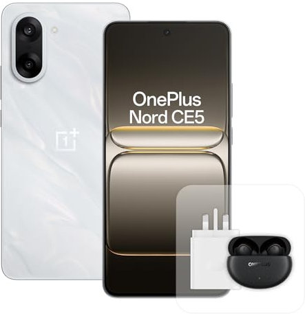 OnePlus Nord CE5 Smartphone 8GB RAM 128GB Storage, 6.77 120Hz AMOLED, 50MP OIS, 5200mAh Battery, with 80W Charger, White