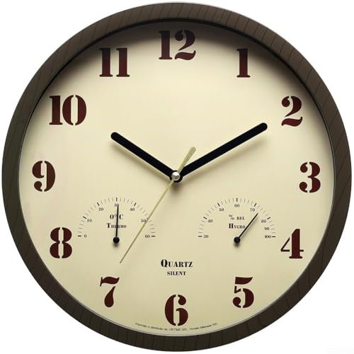 Stilvolle 25,4 cm Outdoor-Uhr mit Thermometer und Hygrometer, perfekt für Pool und Garten (dunkelbraun)