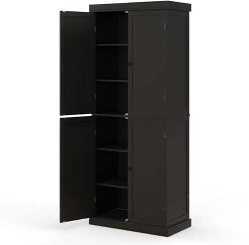 COSTWAY Armoire de Rangement, Armoire Chambre 4 Portes et 5 Étagères, Poignée Ronde, Meuble de Rangement Multifonctionnel, Blanche, 76 x 40 x 184,5 cm (Noir)