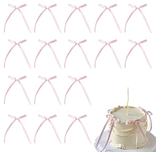 20Pcs Bow Cake Topper, Bow Knot Ribbons Cake Dessert Decorations for Birthday Wedding Party Anniversary (Pink-A)
