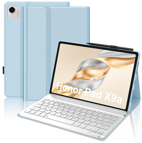 Keyboard Case for Honor Pad X9a 11.5, UK Layout Wireless Magnetic Detachable Bluetooth Keyboard with Slim Protective Cover for Honor Pad X9a 11.5 Inch 2025 Tablet, Sky Blue