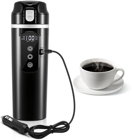 Bollitore elettrico per auto 24V/12V, tazza termica da viaggio da 500ml con display LCD della temperatura – Tazza elettrica per tè/caffè a prova di perdite per auto e camion, riscaldamento rapido fino