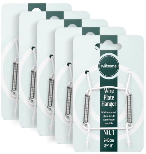 Appendipiatti invisibili per parete | Supporti decorativi per piatti con ganci a molla per appendere fili, adatto per appendere alla parete (Bianco, Dimensione piatto 9 - 13 cm - Confezione da 5)