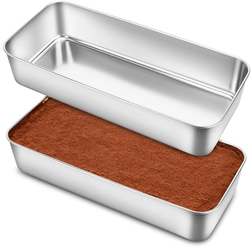 Gymdin juego de 2 Molde rectangular para pan – 32,5 x 15 x 6,2 cm, molde para pan grueso, molde rectangular de acero inoxidable para pan y pasteles, diseño de una sola pieza, apto para lavavajillas