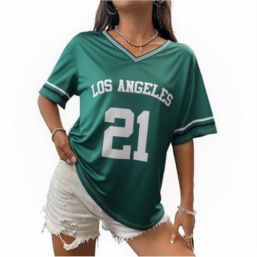 Zidoley Jersey Tops for Women, y2k Fashion Ladies Oversized t Shirts, V Neck Sports American Football/Baseball Jersey, Summer Varsity Top (UK, Alpha, S, Regular, Regular, Green)