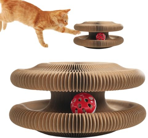 Grattoir pour Chats - Arbre à Chat Pliable en Orgue Magique - Plateau pour Chats avec Boule en Carton, pour Exercice, Chasse, Simulation, Jeu, Salon, Maison, v