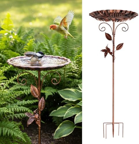 Alitree Bebedero para Pájaros Grande De Pie con Estaca | Baño Y Comedero para Exterior Jardín Balcón, Diseñado para Aves Silvestres Y Decoración De Jardín
