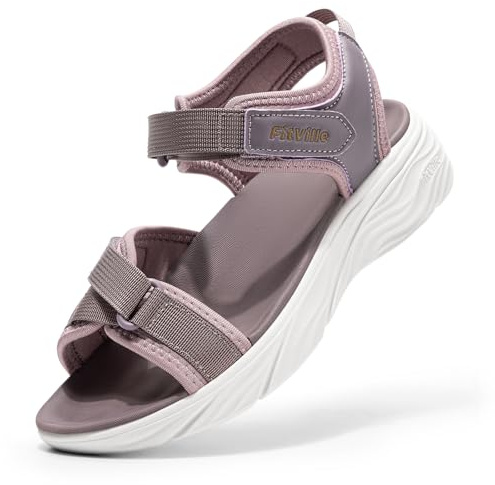 FitVille Sandali Donna Extra Larghi con Plateau, Supporto Plantare, Chiusura Regolabile, Ideali per Camminare per Piedi Sensibili Viola 38.5 EU Larga