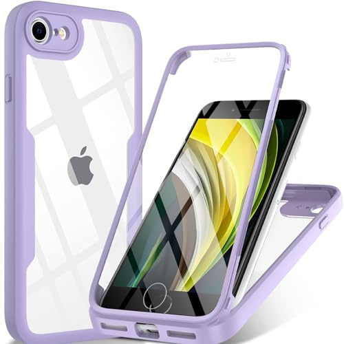Pemuyak Hülle für iPhone SE 2020/2022 (iPhone SE 2/3), iPhone 8/7 Handyhülle mit Eingebautem Displayschutz, 360° Stoßfest Case Schutzhülle für iPhone SE 2/3/ iPhone 8/7 (Lila)