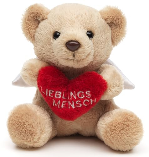 Uni-Toys - Schutzengel-Teddybär mit rotem Herz Lieblingsmensch - Plushie - 13 cm (Höhe) - Plüschtier, Kuscheltier